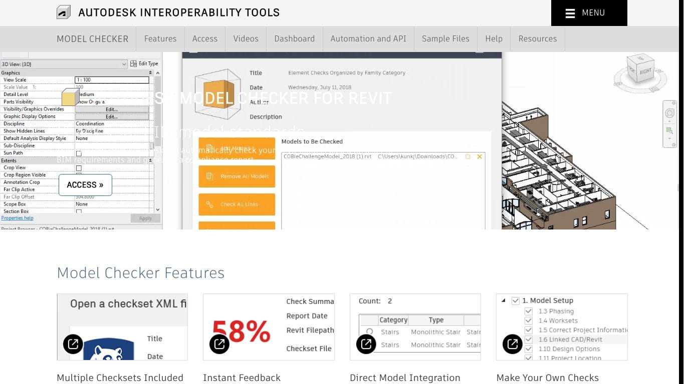 Page Autodesk Model Checker pour Revit
