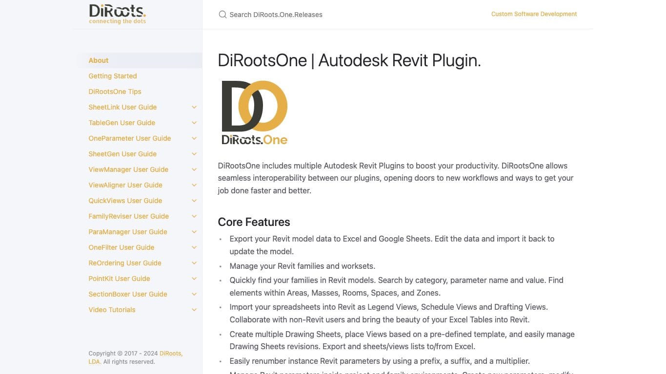 Documentation officielle DiRootsOne pour Revit