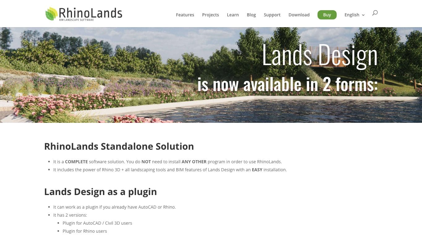 Page officielle Lands Design pour conception paysagère